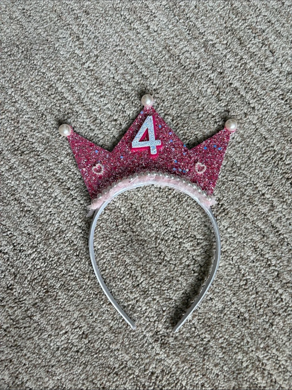 Girls Pink Glitter '4' Princess Tiara Headband
